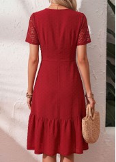 Red Shirred Short Sleeve V Neck Dress | thumb picture 