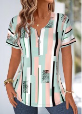 Multi Color Geometric Print Curved Hem T Shirt | thumb picture 