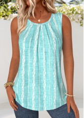 Mint Green Striped Curved Hem Sleeveless Tank Top | thumb picture 