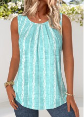 Mint Green Striped Curved Hem Sleeveless Tank Top | thumb picture 