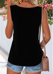 Black Butterfly Print Button Sleeveless Round Neck Tank Top | thumb picture 