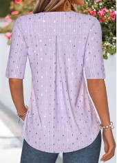Light Purple Ruffle Half Sleeve V Neck Blouse