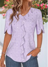 Light Purple Ruffle Half Sleeve V Neck Blouse | thumb picture 