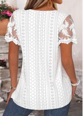 White Patchwork Short Sleeve Round Neck T Shirt | thumb picture 