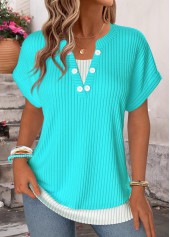 Blue Fake 2in1 Short Sleeve Split Neck T Shirt | thumb picture 