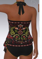 Black Mid Waisted Bowknot Tribal Print Tankini Set | thumb picture 