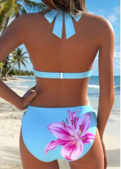 Blue Mid Waisted Patchwork Floral Print Bikini Set | thumb picture 
