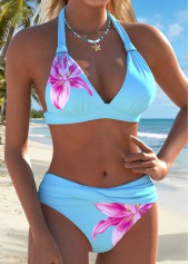 Blue Mid Waisted Patchwork Floral Print Bikini Set | thumb picture 