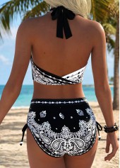 Black Mid Waisted Bowknot Tribal Print Bikini Set | thumb picture 