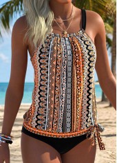 Orange Bowknot Tribal Print Tankini Top-No Bottom