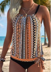Orange Bowknot Tribal Print Tankini Top-No Bottom | thumb picture 