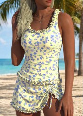 Light Yellow Mid Waisted Frill Tankini Set | thumb picture 