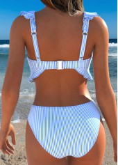 Light Blue Mid Waisted Ruffle Striped Bikini Set | thumb picture 