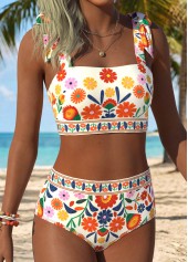 Multi Color Mid Waisted Floral Print Bikini Set