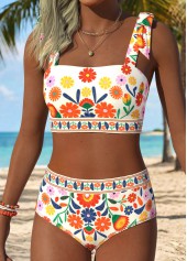 Multi Color Mid Waisted Floral Print Bikini Set | thumb picture 