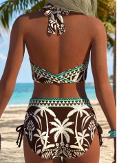 Dark Coffee Mid Waisted Patchwork Bikini Set | thumb picture 