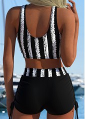 Black Mid Waisted Thigh Slimmer Striped Bikini Set | thumb picture 