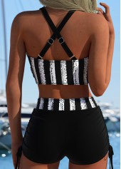 Black Mid Waisted Thigh Slimmer Striped Bikini Set | thumb picture 