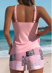 Pink Mid Waisted Tummy Coverage Patchwork Tankini Set | thumb picture 