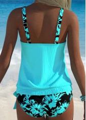 Cyan Mid Waisted Bowknot Floral Print Tankini Set | thumb picture 