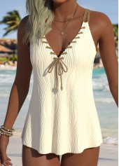 Beige Mid Waisted Lace Up Tankini Set | thumb picture 