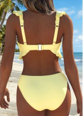 Light Yellow Mid Waisted Ruffle Floral Print Bikini Set | thumb picture 