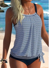 Navy Mid Waisted Blouson Striped Tankini Set | thumb picture 