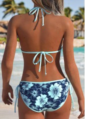 Navy Mid Waisted Lace Up Floral Print Bikini Set | thumb picture 