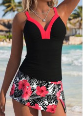 Black Mid Waisted Patchwork Floral Print Tankini Set | thumb picture 