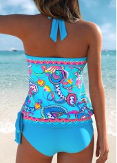 Blue Mid Waisted Bowknot Tribal Print Tankini Set | thumb picture 