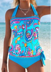 Blue Mid Waisted Bowknot Tribal Print Tankini Set | thumb picture 