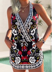 Black Mid Waisted Fake 2in1 Tribal Print Tankini Set