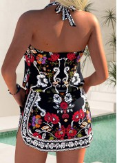 Black Mid Waisted Fake 2in1 Tribal Print Tankini Set | thumb picture 