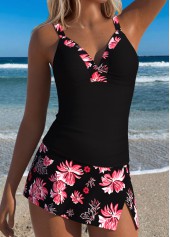 Black Mid Waisted Patchwork Floral Print Tankini Set | thumb picture 