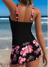 Black Mid Waisted Patchwork Floral Print Tankini Set | thumb picture 