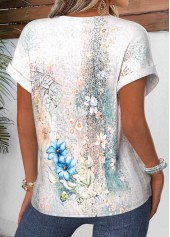 Multi Color Random Floral Print Patchwork Short Sleeve Blouse | thumb picture 