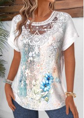 Multi Color Random Floral Print Patchwork Short Sleeve Blouse | thumb picture 