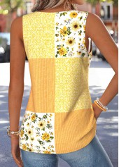 Yellow Geometric Print Curved Hem Sleeveless Tank Top | thumb picture 
