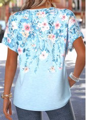 Light Blue Floral Print Tummy Coverage T Shirt | thumb picture 