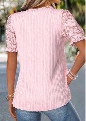 Pink Patchwork Short Sleeve Split Neck Blouse | thumb picture 