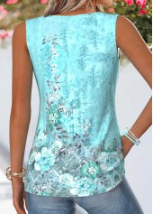 Mint Green Random Floral Print Patchwork Sleeveless Tank Top | thumb picture 