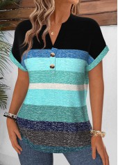 Multi Color Striped Tummy Coverage Short Sleeve Blouse | thumb picture 
