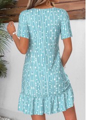 Cyan Geometric Print Short Shirred V Neck Dress | thumb picture 