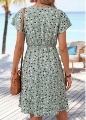 Sage Green Polka Dot Short Shirred V Neck Dress | thumb picture 