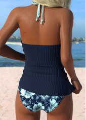 Navy Mid Waisted Tummy Coverage Floral Print Tankini Set | thumb picture 