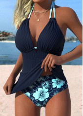Navy Mid Waisted Tummy Coverage Floral Print Tankini Set | thumb picture 