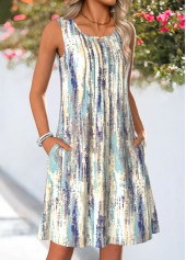 Grey Short Tuck Stitch Sleeveless Round Neck Dress | thumb picture 