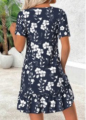 Navy Floral Print Short Tummy Coverage V Neck Dress | thumb picture 