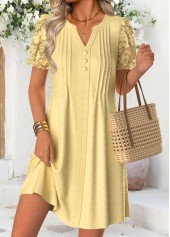 Yellow Short Tummy Coverage Split Neck Dress