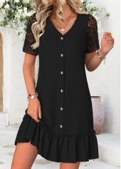 Black Short Patchwork V Neck Dress